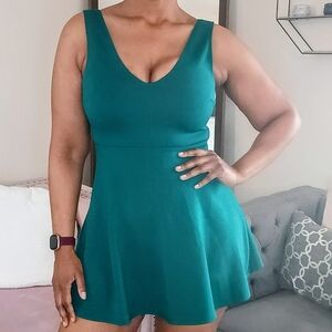 Forever 21 Teal V-Neck Fit & Flare Mini Dress